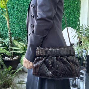 1970s Leather Snakeskin Brown Clemente Crossbody Handbag